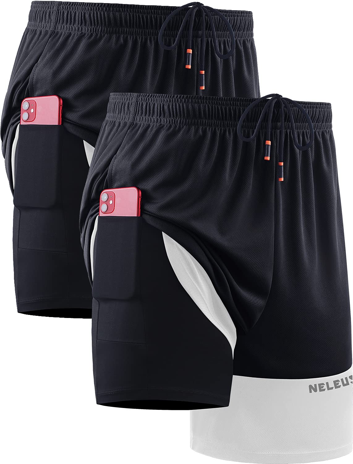 NELEUS Men's 2 in 1 Running Shorts with Liner,Dry Fit Workout Shorts with Pockets