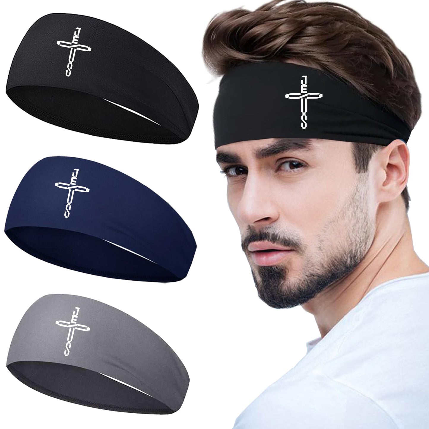 3Pcs Men Sports Headbands Sweat Bands for Men Women Sweatbands