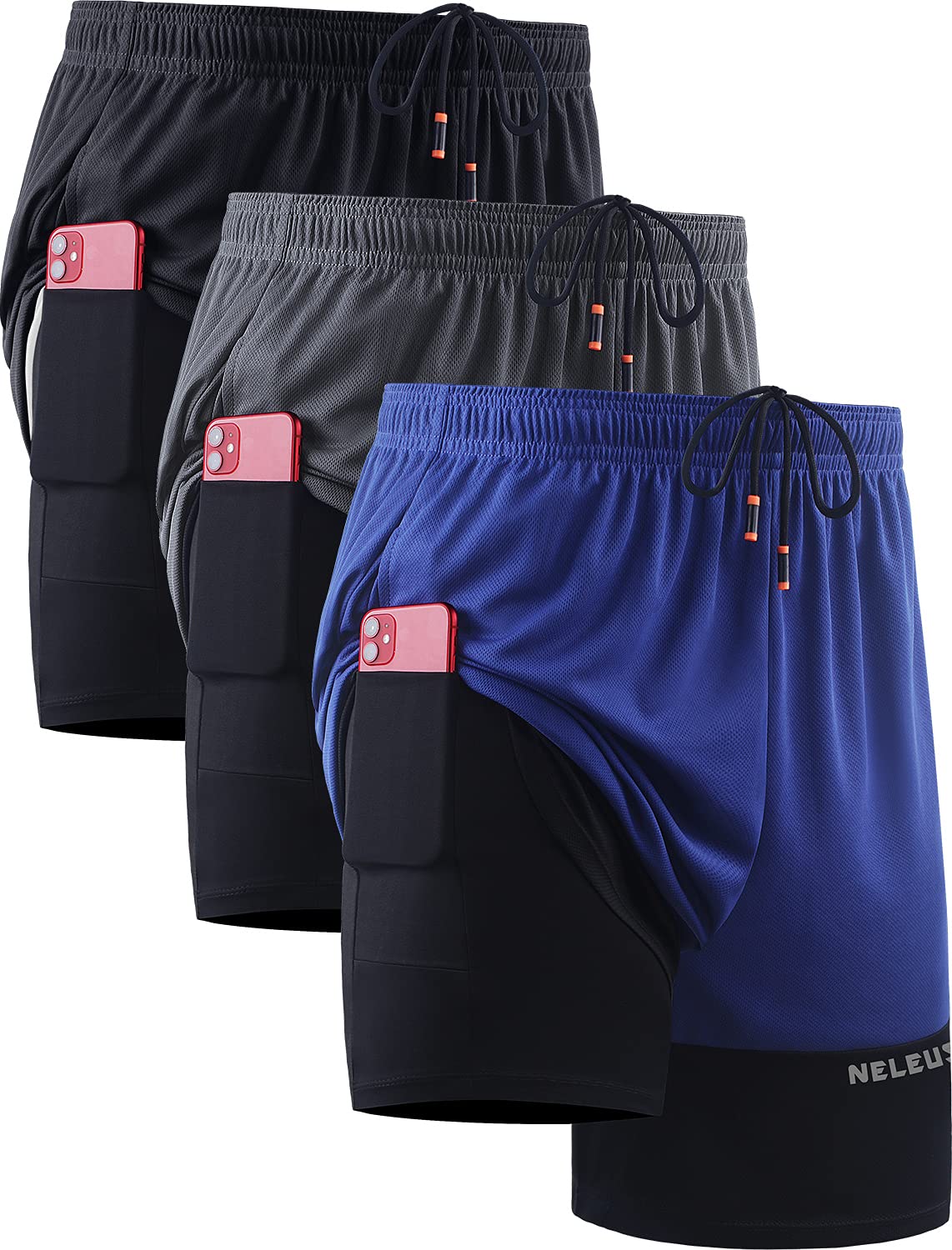 NELEUS Men's 2 in 1 Running Shorts with Liner,Dry Fit Workout Shorts with Pockets