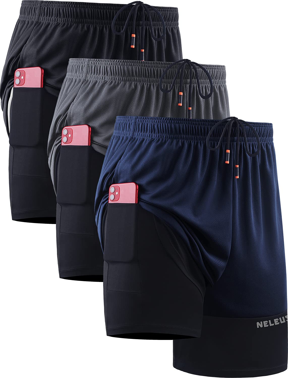 NELEUS Men's 2 in 1 Running Shorts with Liner,Dry Fit Workout Shorts with Pockets
