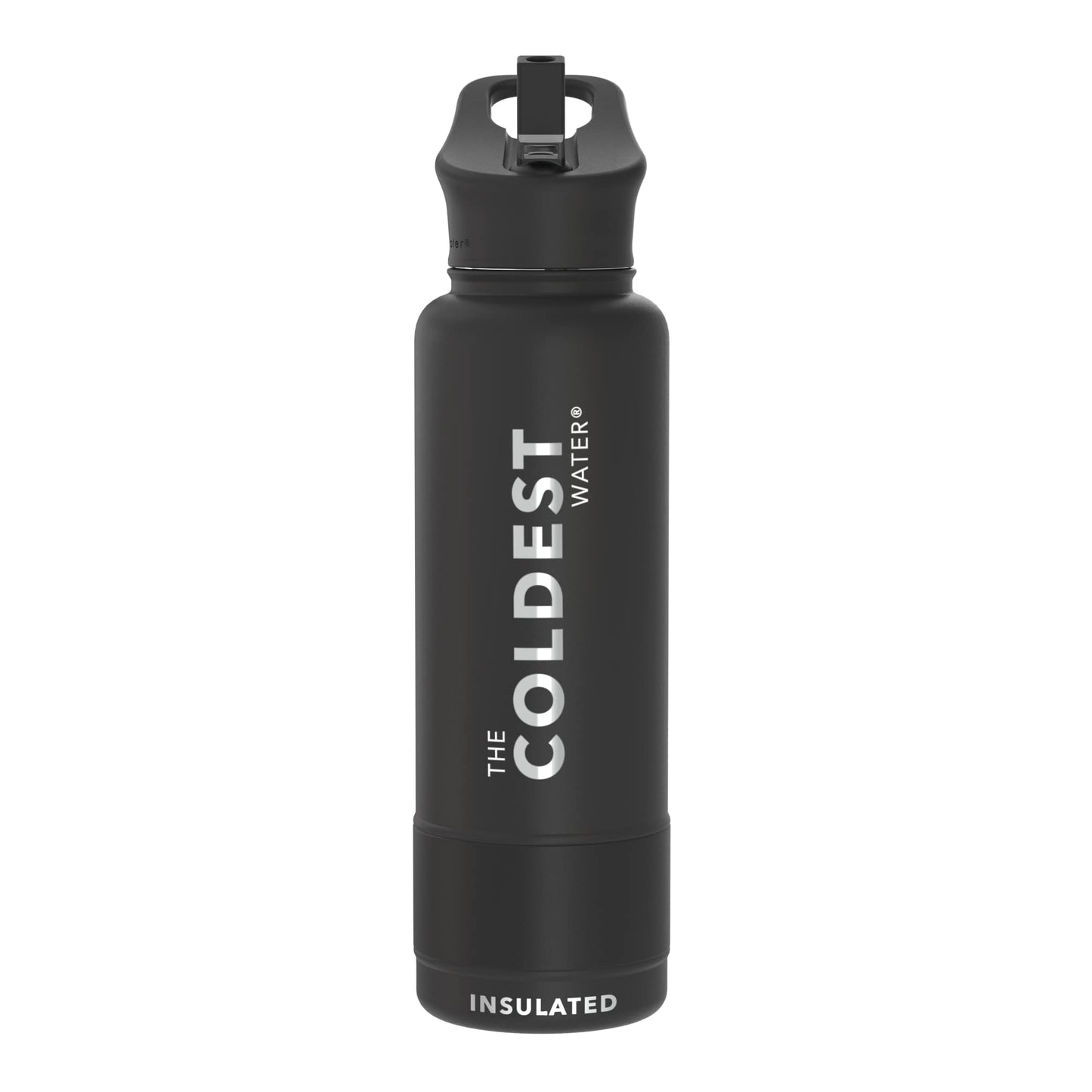 Coldest Insulated Water Bottle with Straw Lid - Stainless Steel Metal Insulated Bottle for Men & Women (Matte Black, 32 oz)