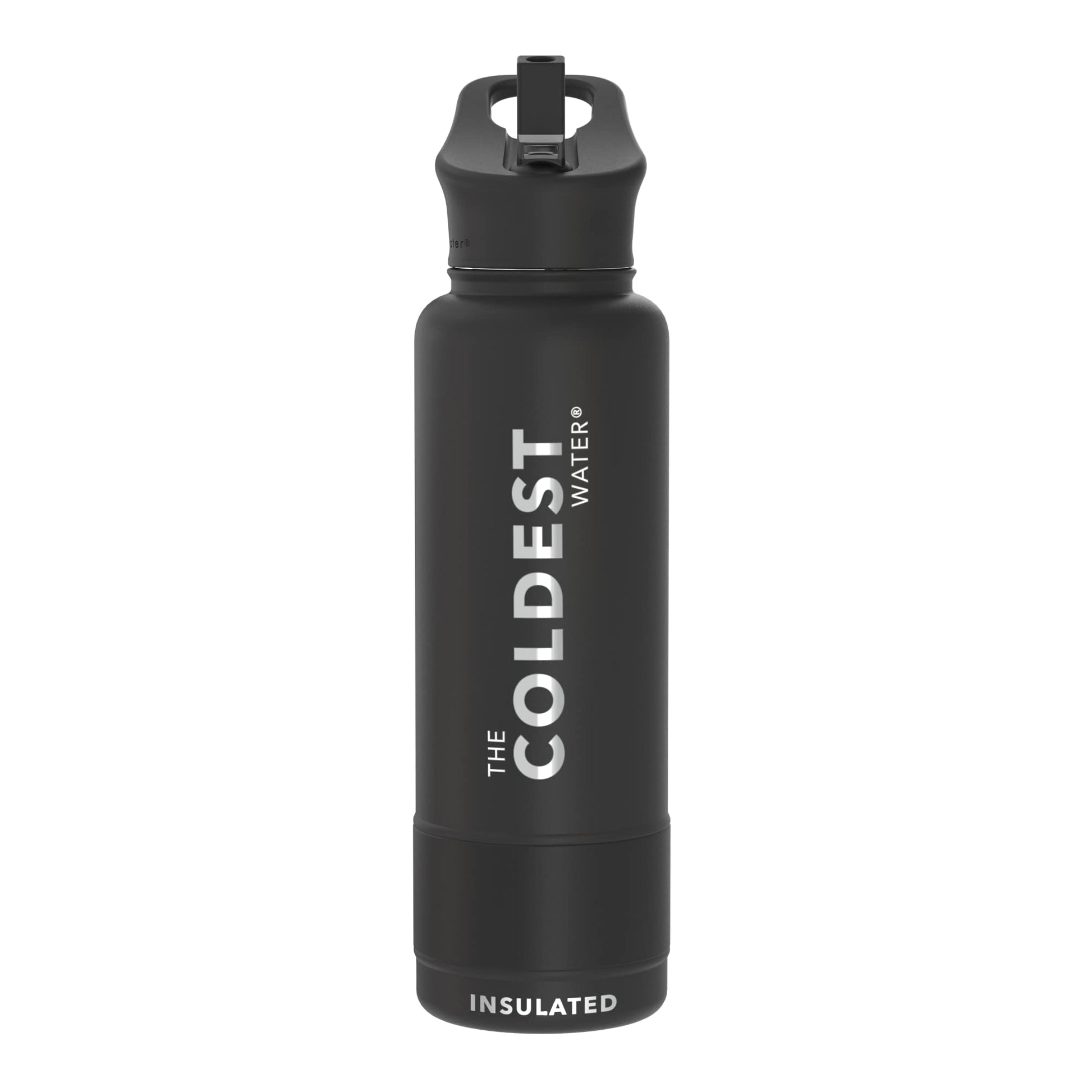 Coldest Insulated Water Bottle with Straw Lid - Stainless Steel Metal Insulated Bottle for Men & Women (Matte Black, 32 oz)