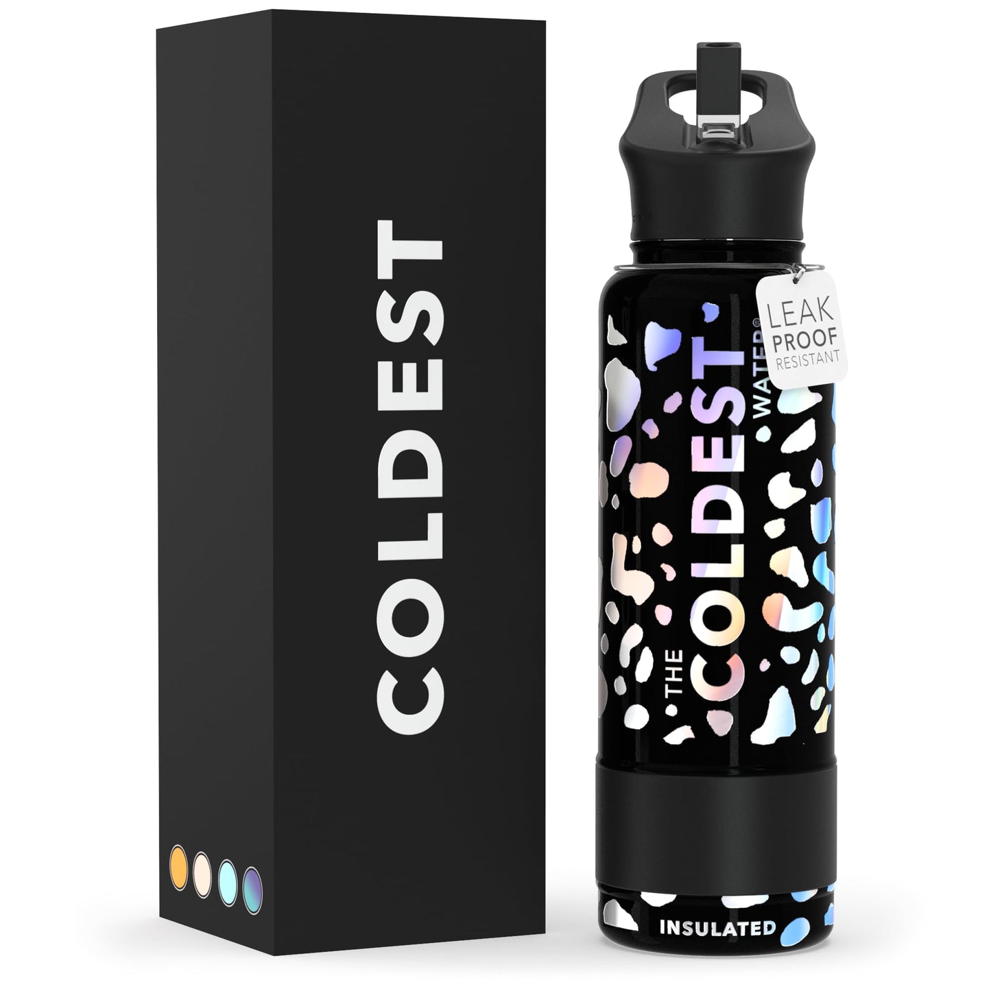 Coldest Insulated Water Bottle with Straw Lid - Stainless Steel Metal Insulated Bottle for Men & Women (Matte Black, 32 oz)