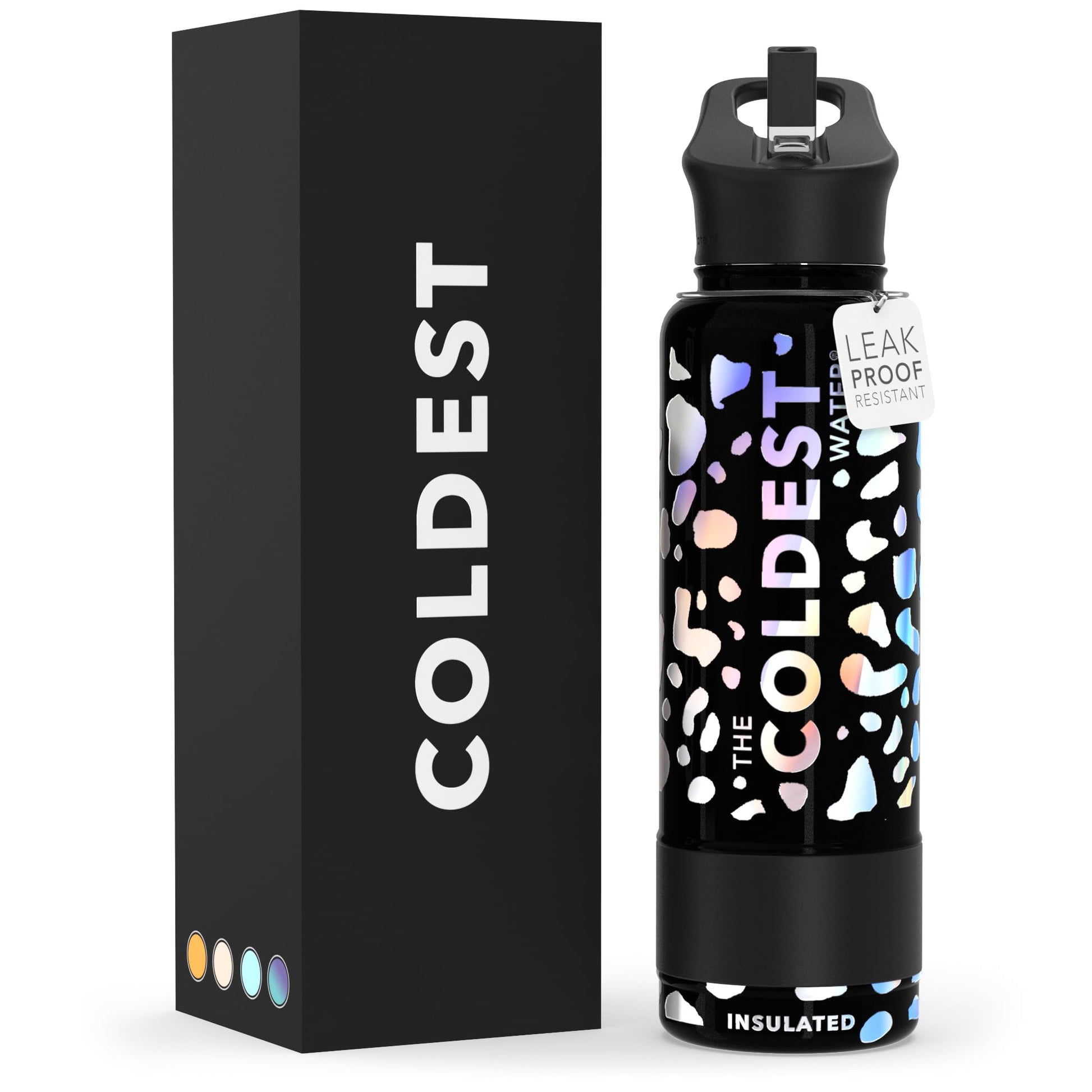 Coldest Insulated Water Bottle with Straw Lid - Stainless Steel Metal Insulated Bottle for Men & Women (Matte Black, 32 oz)