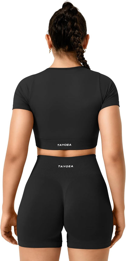 TAYOEA Women's Workout Shorts with Tummy Control & Butt Scrunch for Gym Seamless Yoga Shorts Sports Spandex Biker Shorts