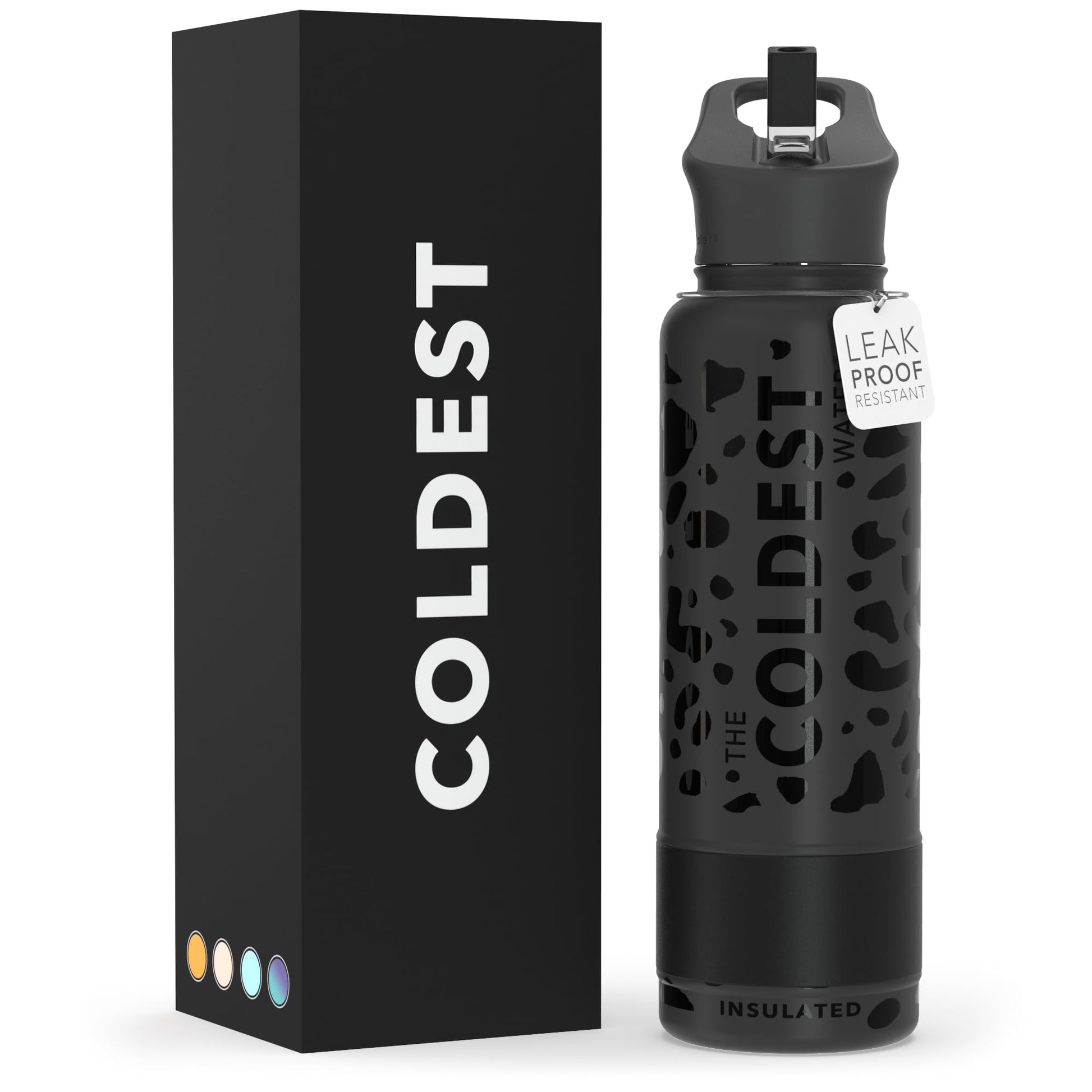 Coldest Insulated Water Bottle with Straw Lid - Stainless Steel Metal Insulated Bottle for Men & Women (Matte Black, 32 oz)