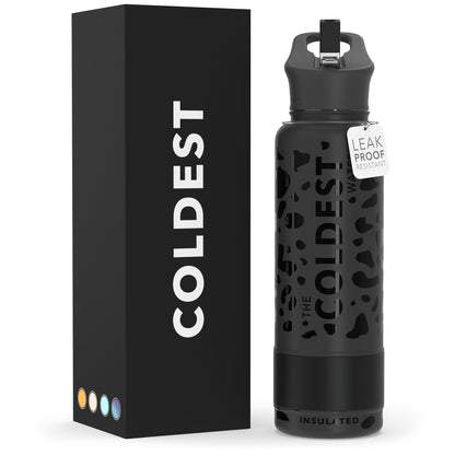 Coldest Insulated Water Bottle with Straw Lid - Stainless Steel Metal Insulated Bottle for Men & Women (Matte Black, 32 oz)