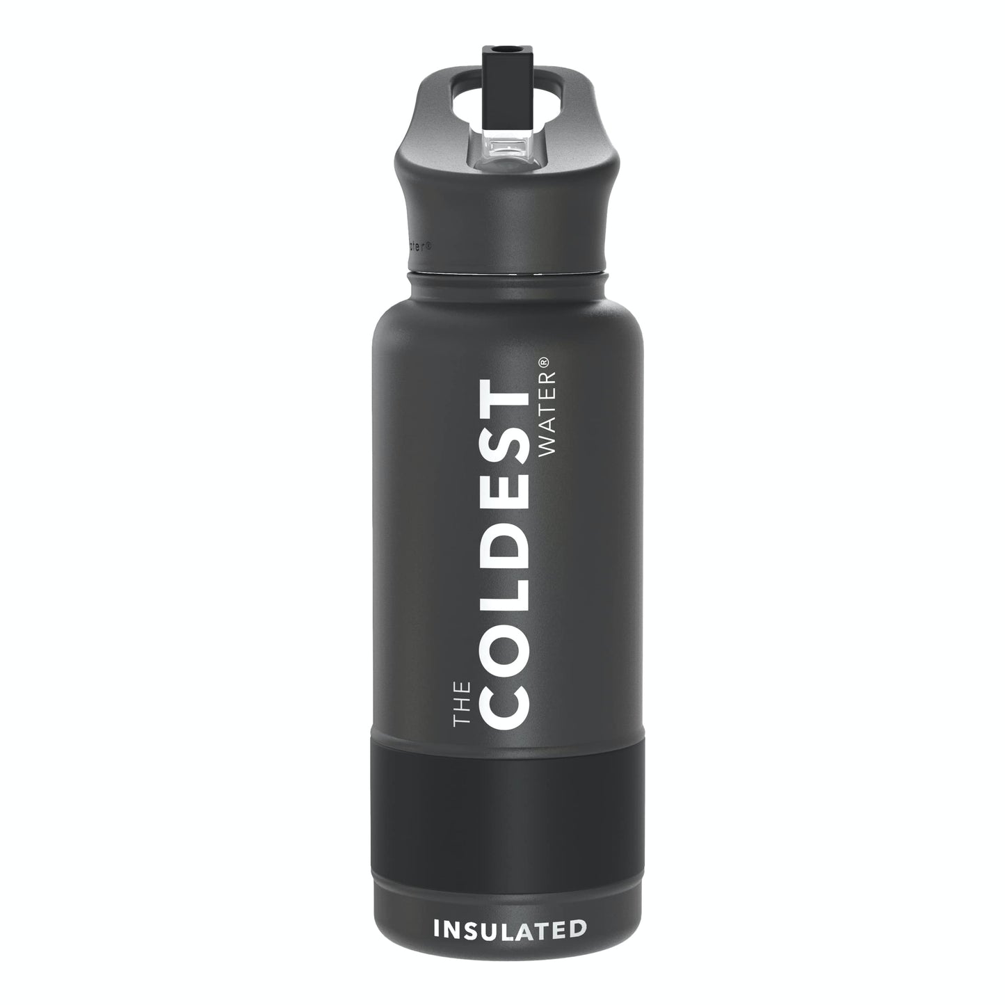 Coldest Insulated Water Bottle with Straw Lid - Stainless Steel Metal Insulated Bottle for Men & Women (Matte Black, 32 oz)