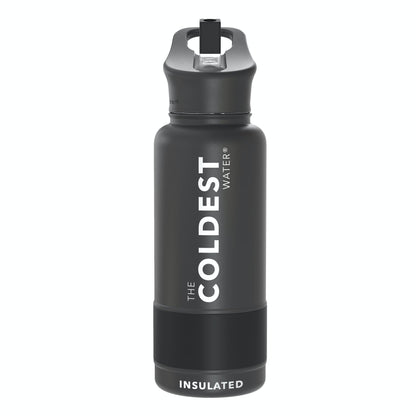 Coldest Insulated Water Bottle with Straw Lid - Stainless Steel Metal Insulated Bottle for Men & Women (Matte Black, 32 oz)