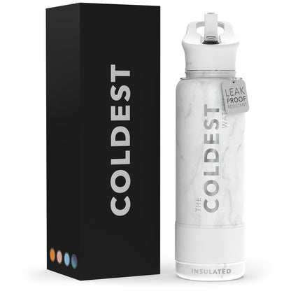 Coldest Insulated Water Bottle with Straw Lid - Stainless Steel Metal Insulated Bottle for Men & Women (Matte Black, 32 oz)