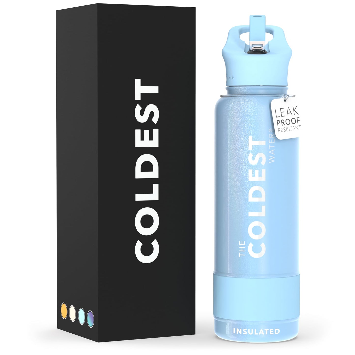 Coldest Insulated Water Bottle with Straw Lid - Stainless Steel Metal Insulated Bottle for Men & Women (Matte Black, 32 oz)