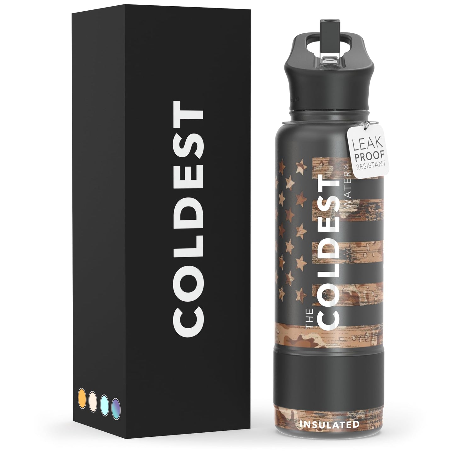 Coldest Insulated Water Bottle with Straw Lid - Stainless Steel Metal Insulated Bottle for Men & Women (Matte Black, 32 oz)