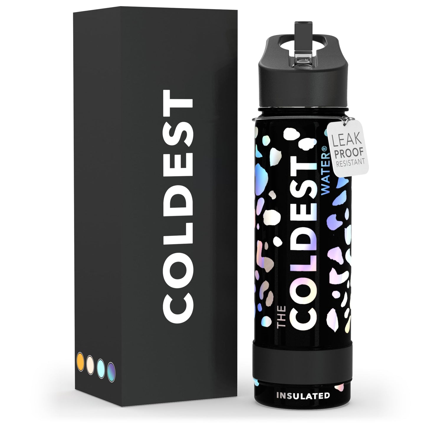 Coldest Insulated Water Bottle with Straw Lid - Stainless Steel Metal Insulated Bottle for Men & Women (Matte Black, 32 oz)