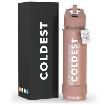 Coldest Insulated Water Bottle with Straw Lid - Stainless Steel Metal Insulated Bottle for Men & Women (Matte Black, 32 oz)