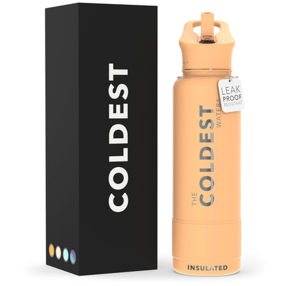 Coldest Insulated Water Bottle with Straw Lid - Stainless Steel Metal Insulated Bottle for Men & Women (Matte Black, 32 oz)