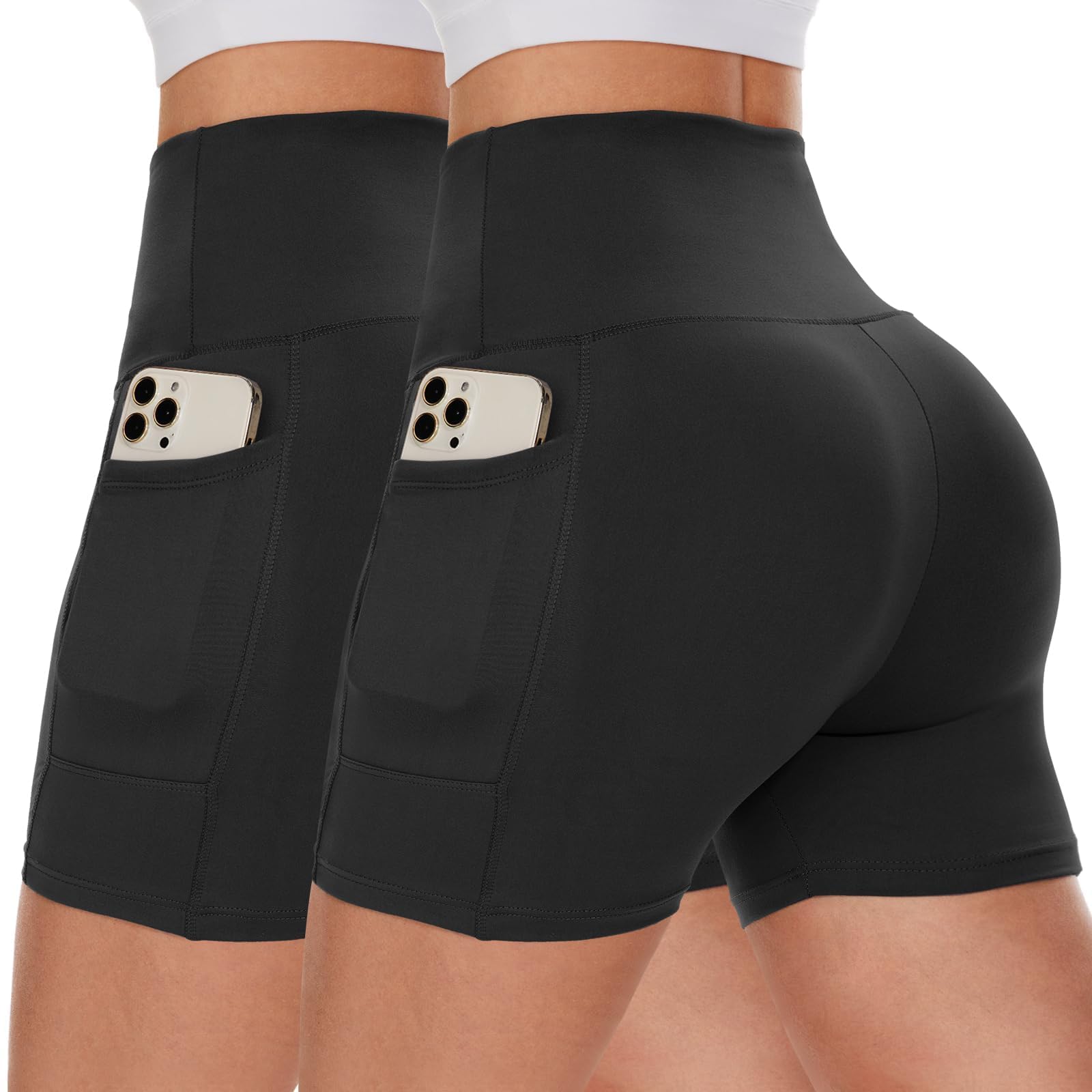 CAMPSNAIL Biker Shorts Women with Pockets - 3"/5"/8" High Waisted Workout Spandex Tummy Control Gym Running Yoga Shorts