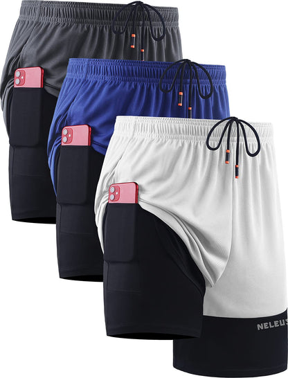 NELEUS Men's 2 in 1 Running Shorts with Liner,Dry Fit Workout Shorts with Pockets