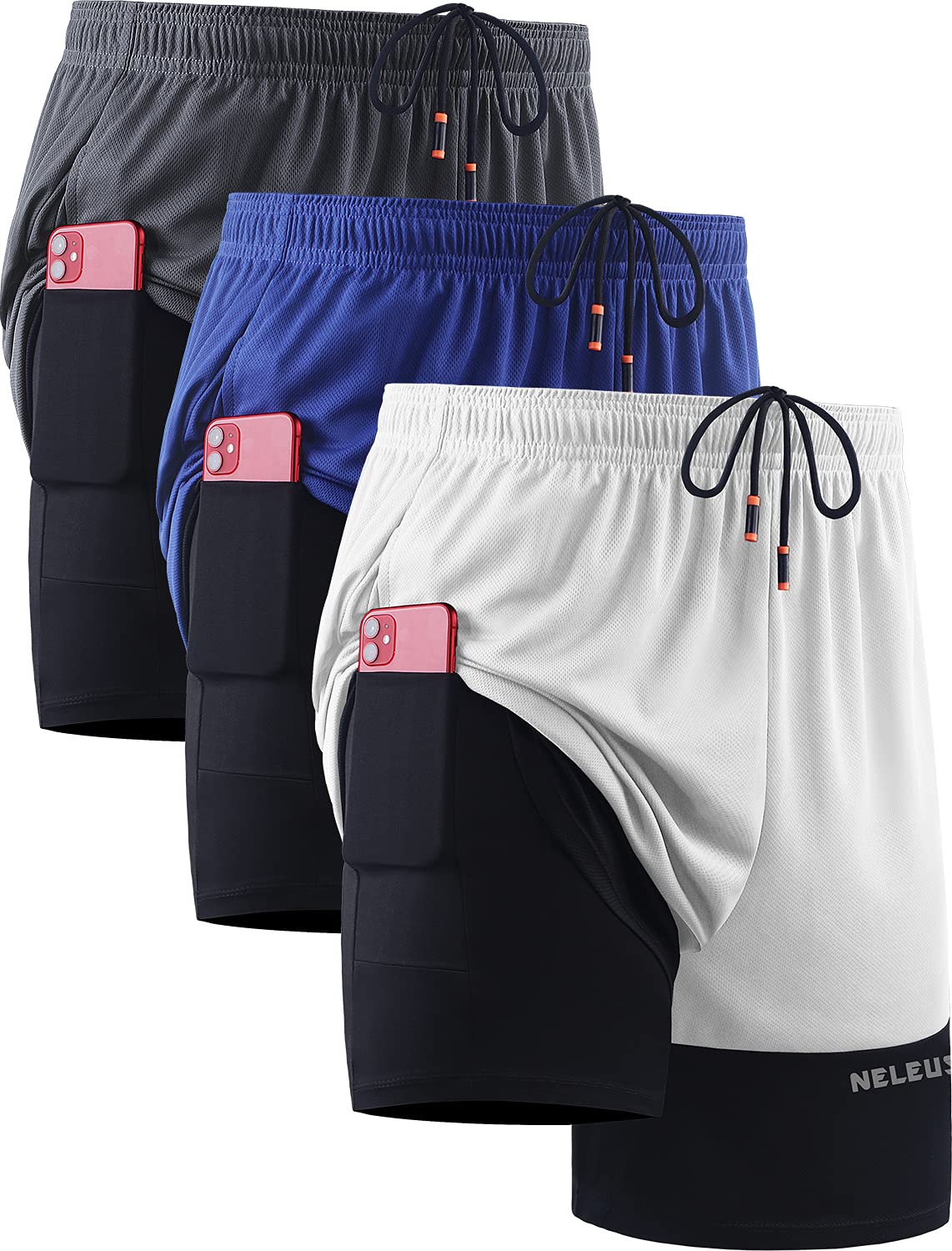 NELEUS Men's 2 in 1 Running Shorts with Liner,Dry Fit Workout Shorts with Pockets