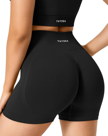 TAYOEA Women's Workout Shorts with Tummy Control & Butt Scrunch for Gym Seamless Yoga Shorts Sports Spandex Biker Shorts