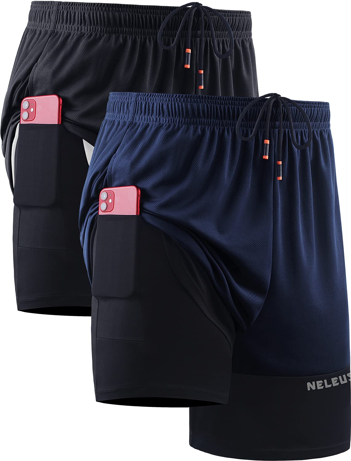 NELEUS Men's 2 in 1 Running Shorts with Liner,Dry Fit Workout Shorts with Pockets