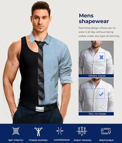 TAILONG Compression Shirts for Men Shapewear Slimming Body Shaper Waist Trainer Vest Workout Tank Tops Abdomen Undershirts