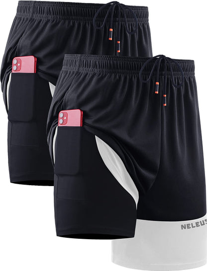 NELEUS Men's 2 in 1 Running Shorts with Liner,Dry Fit Workout Shorts with Pockets