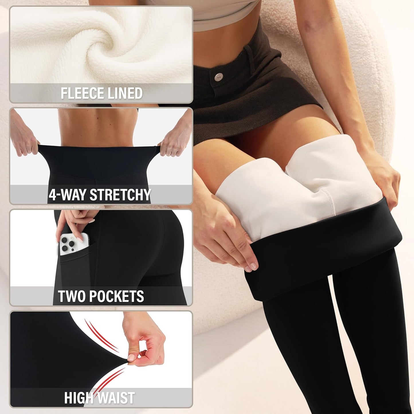 Blisset Women's Fleece Lined Leggings Thermal Warm Winter Tights High Waisted Soft Yoga Pants with Pockets