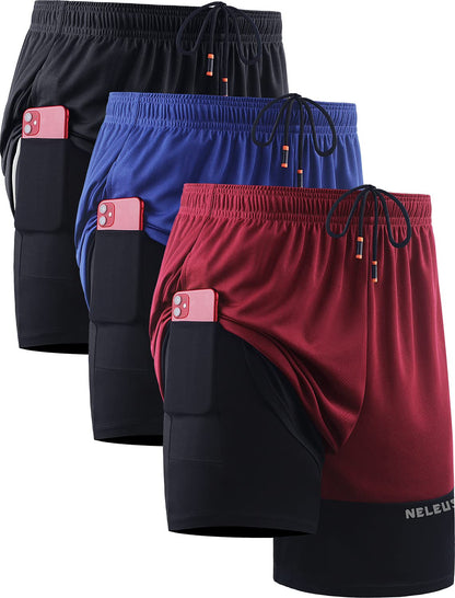NELEUS Men's 2 in 1 Running Shorts with Liner,Dry Fit Workout Shorts with Pockets