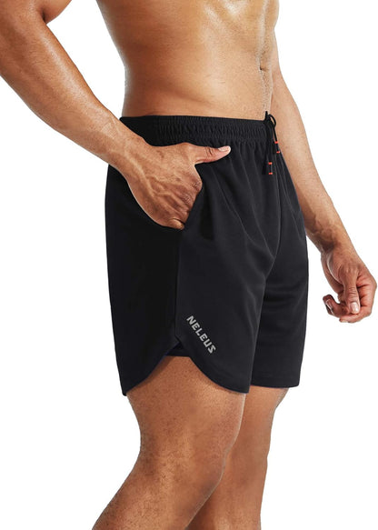 NELEUS Men's 2 in 1 Running Shorts with Liner,Dry Fit Workout Shorts with Pockets