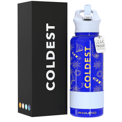 Coldest Insulated Water Bottle with Straw Lid - Stainless Steel Metal Insulated Bottle for Men & Women (Matte Black, 32 oz)