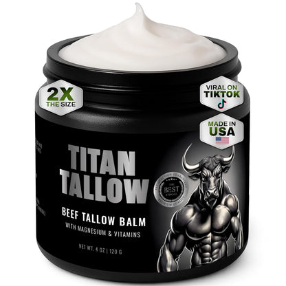 Beef Tallow for Skin, Face & Body Balm with Magnesium for Sleep, Leg Cramps & Pain, Muscle Relaxation, Moisturizing Topical Cream - Organic Grass-Fed & Grass-Finished Tallow, Manuka Honey Lotion