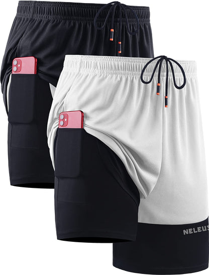 NELEUS Men's 2 in 1 Running Shorts with Liner,Dry Fit Workout Shorts with Pockets