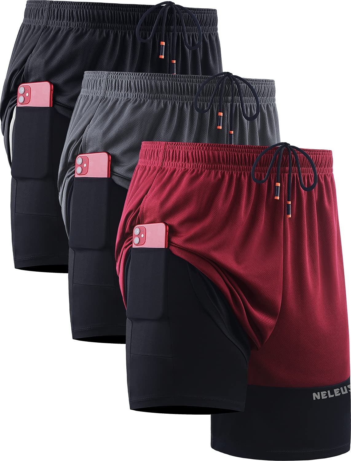 NELEUS Men's 2 in 1 Running Shorts with Liner,Dry Fit Workout Shorts with Pockets