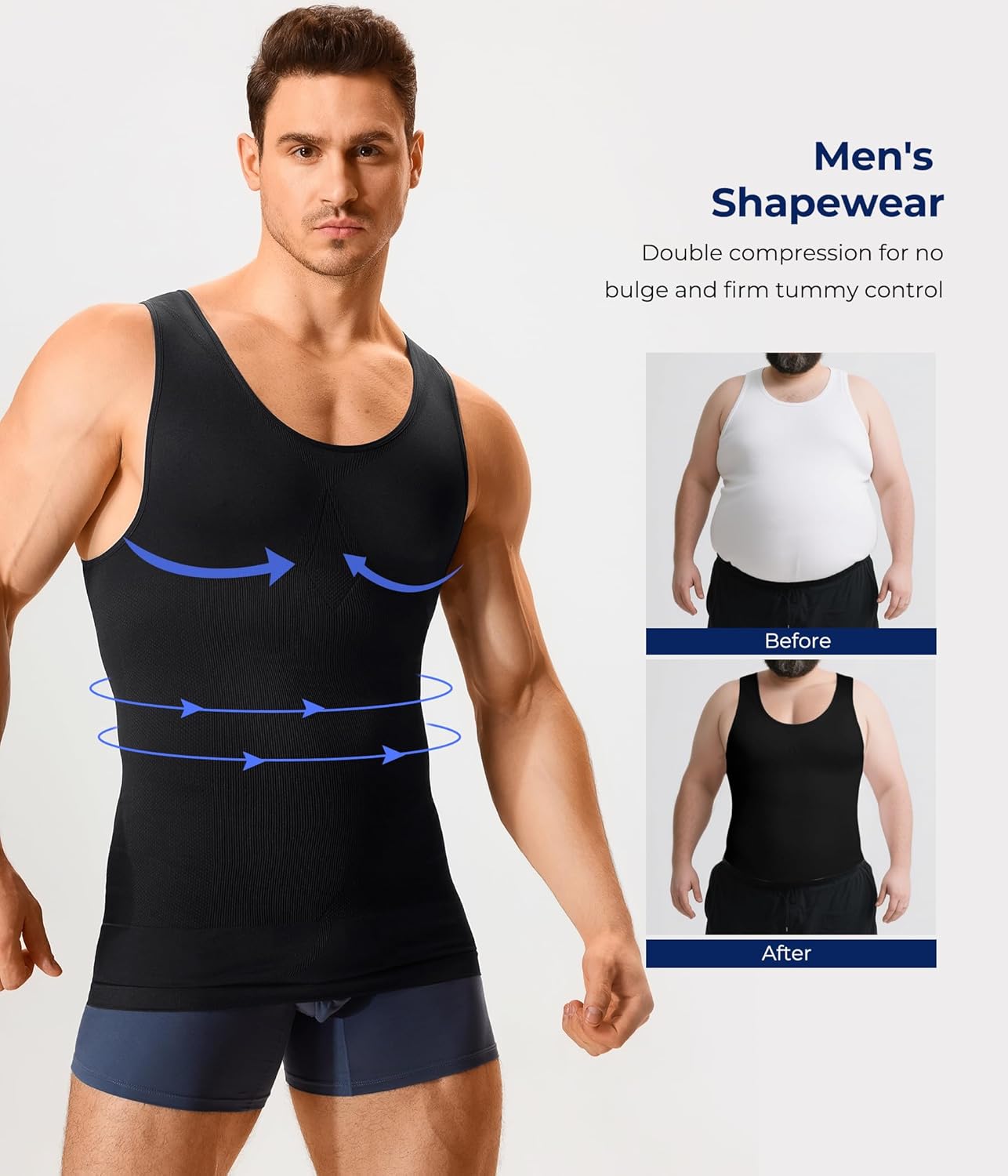 TAILONG Compression Shirts for Men Shapewear Slimming Body Shaper Waist Trainer Vest Workout Tank Tops Abdomen Undershirts