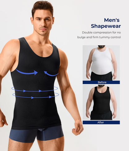 TAILONG Compression Shirts for Men Shapewear Slimming Body Shaper Waist Trainer Vest Workout Tank Tops Abdomen Undershirts