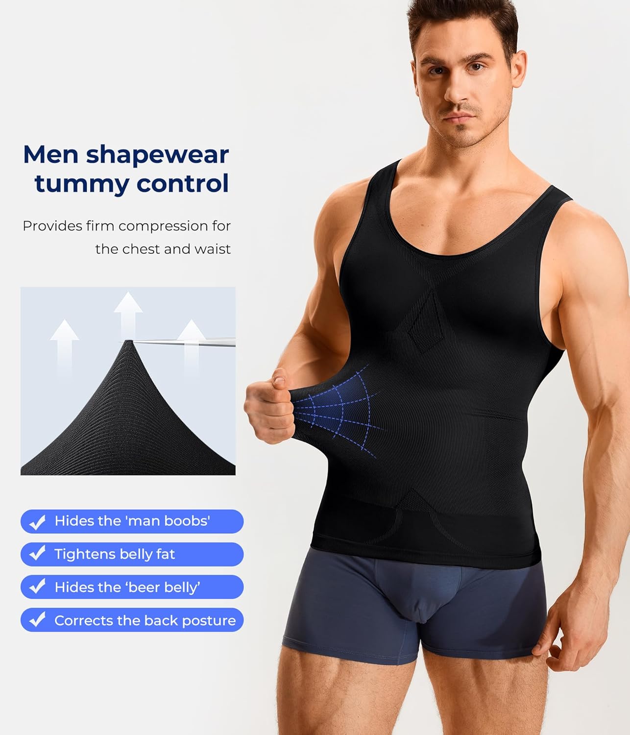 TAILONG Compression Shirts for Men Shapewear Slimming Body Shaper Waist Trainer Vest Workout Tank Tops Abdomen Undershirts