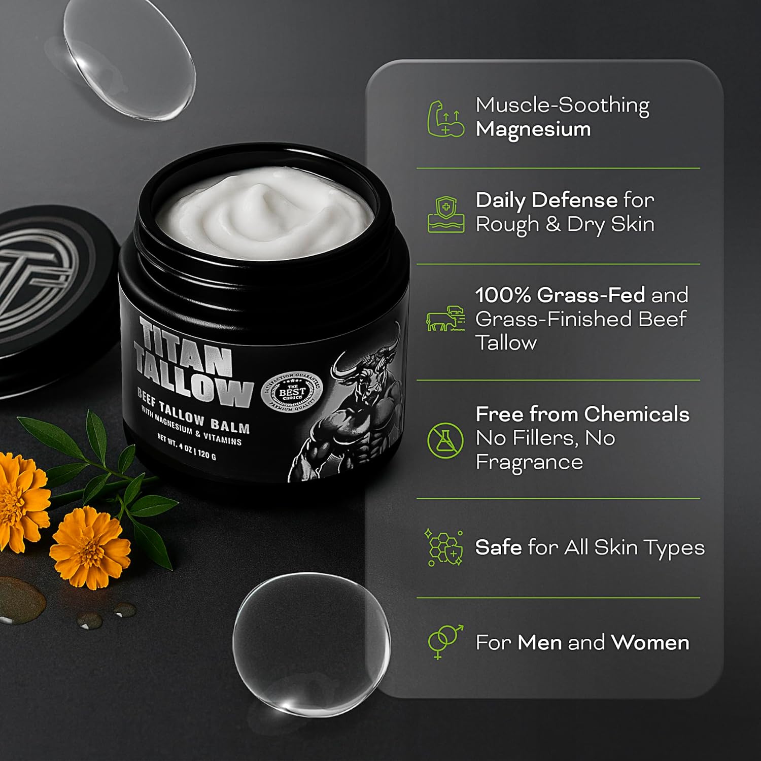 Beef Tallow for Skin, Face & Body Balm with Magnesium for Sleep, Leg Cramps & Pain, Muscle Relaxation, Moisturizing Topical Cream - Organic Grass-Fed & Grass-Finished Tallow, Manuka Honey Lotion