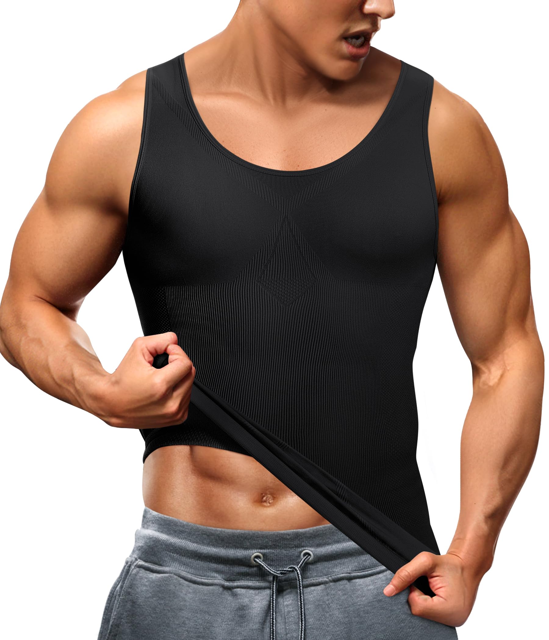 TAILONG Compression Shirts for Men Shapewear Slimming Body Shaper Waist Trainer Vest Workout Tank Tops Abdomen Undershirts