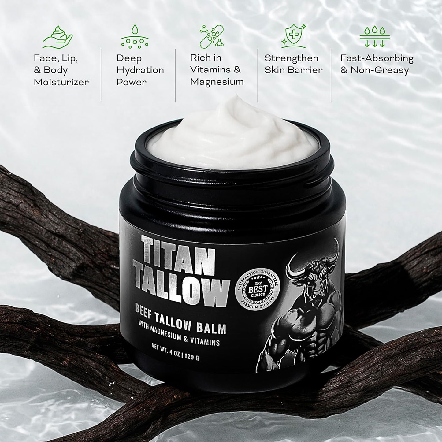 Beef Tallow for Skin, Face & Body Balm with Magnesium for Sleep, Leg Cramps & Pain, Muscle Relaxation, Moisturizing Topical Cream - Organic Grass-Fed & Grass-Finished Tallow, Manuka Honey Lotion