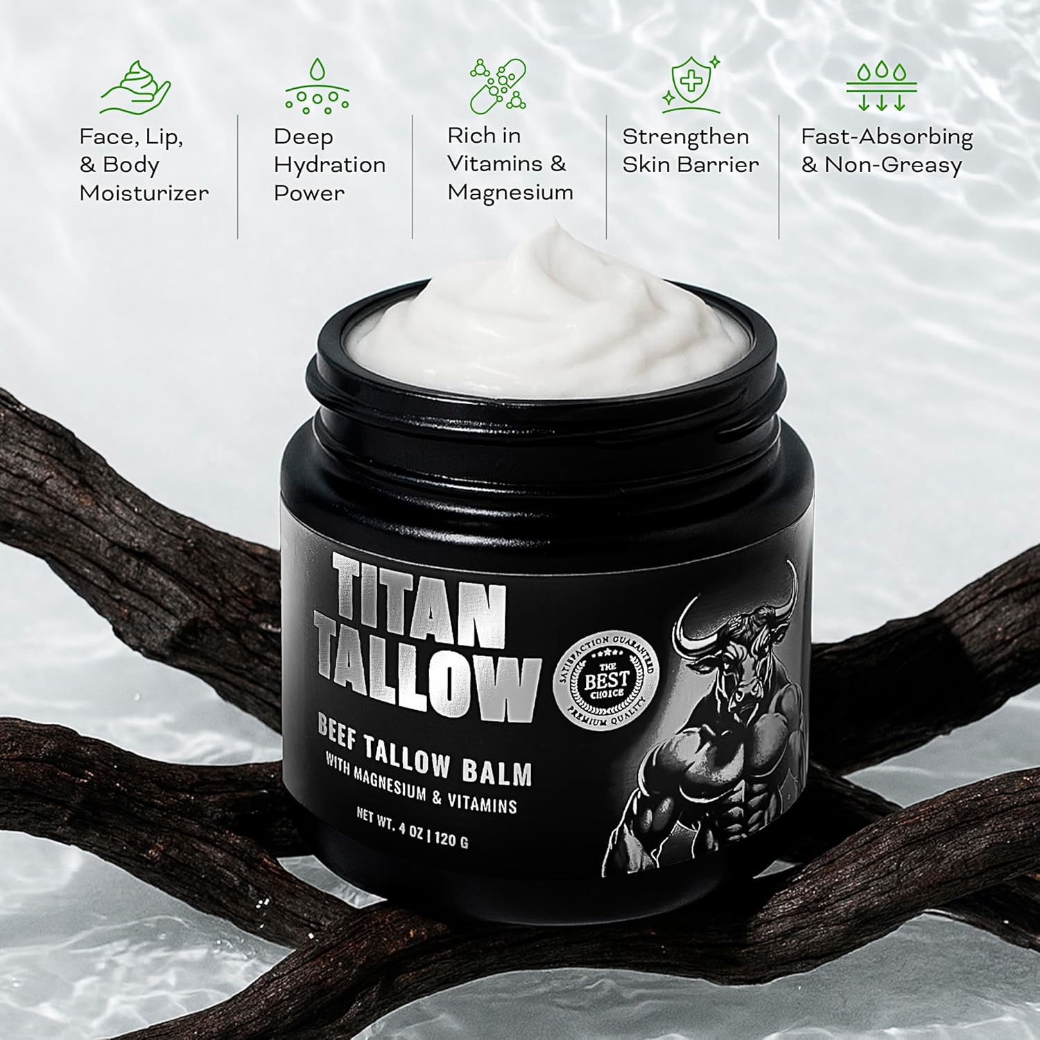 Beef Tallow for Skin, Face & Body Balm with Magnesium for Sleep, Leg Cramps & Pain, Muscle Relaxation, Moisturizing Topical Cream - Organic Grass-Fed & Grass-Finished Tallow, Manuka Honey Lotion