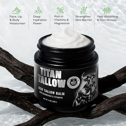 Beef Tallow for Skin, Face & Body Balm with Magnesium for Sleep, Leg Cramps & Pain, Muscle Relaxation, Moisturizing Topical Cream - Organic Grass-Fed & Grass-Finished Tallow, Manuka Honey Lotion